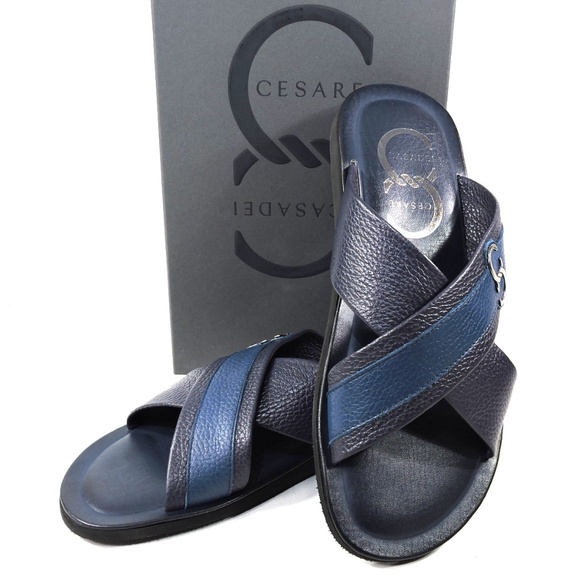 CASADEI 🇮🇹  MENS BLUE LEATHER COMFORT SUMMER SANDALS - Picture 8 of 8